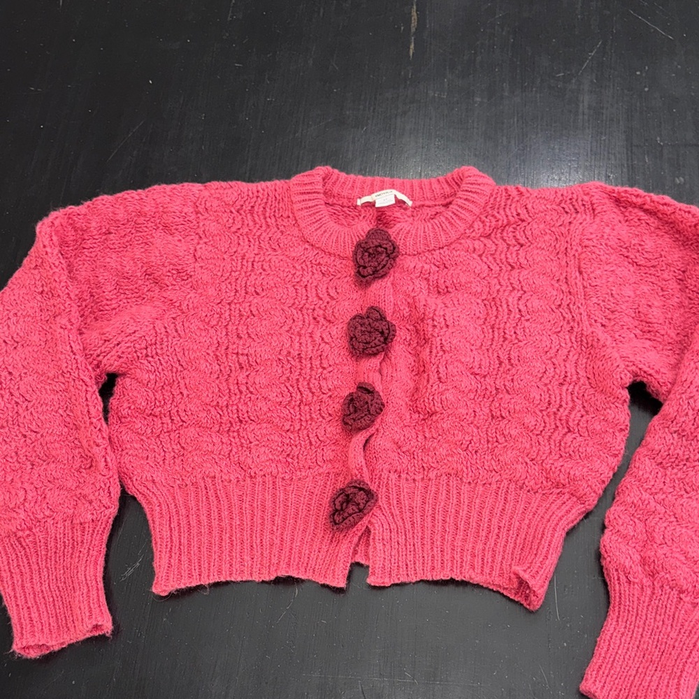 kimchi blue long sleeve sweater rosette covered snaps size small - Picture 1 of 7